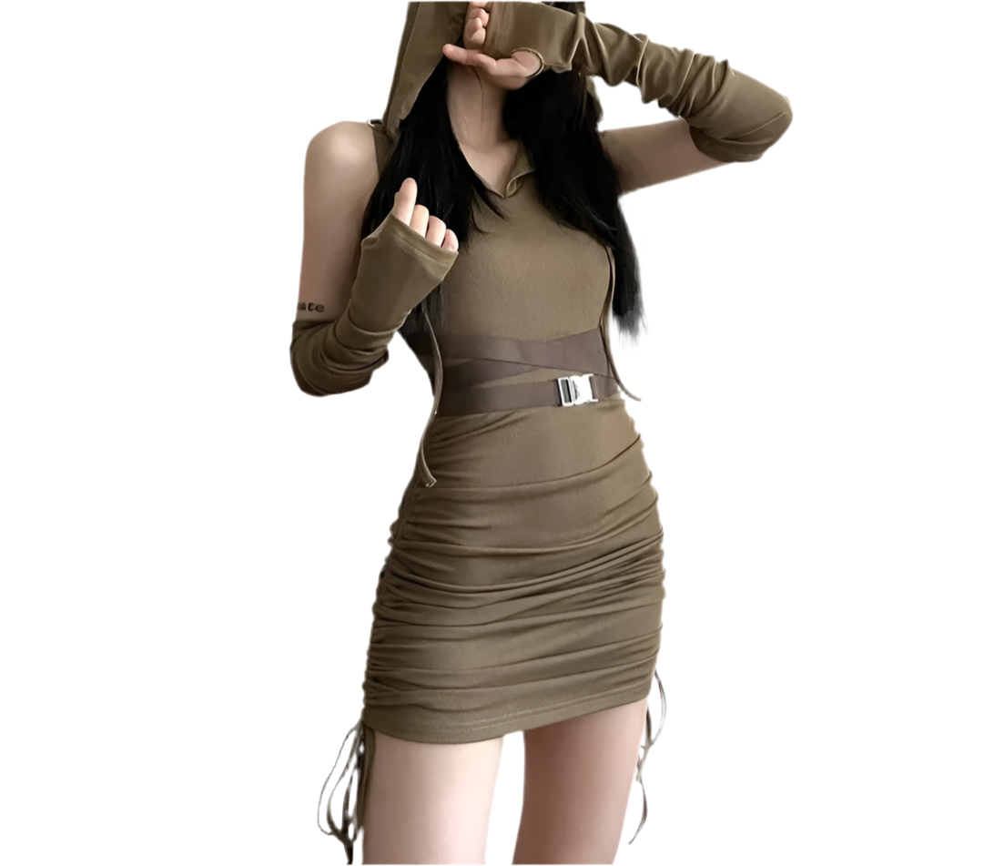 Drawstring Hooded Mini Dress