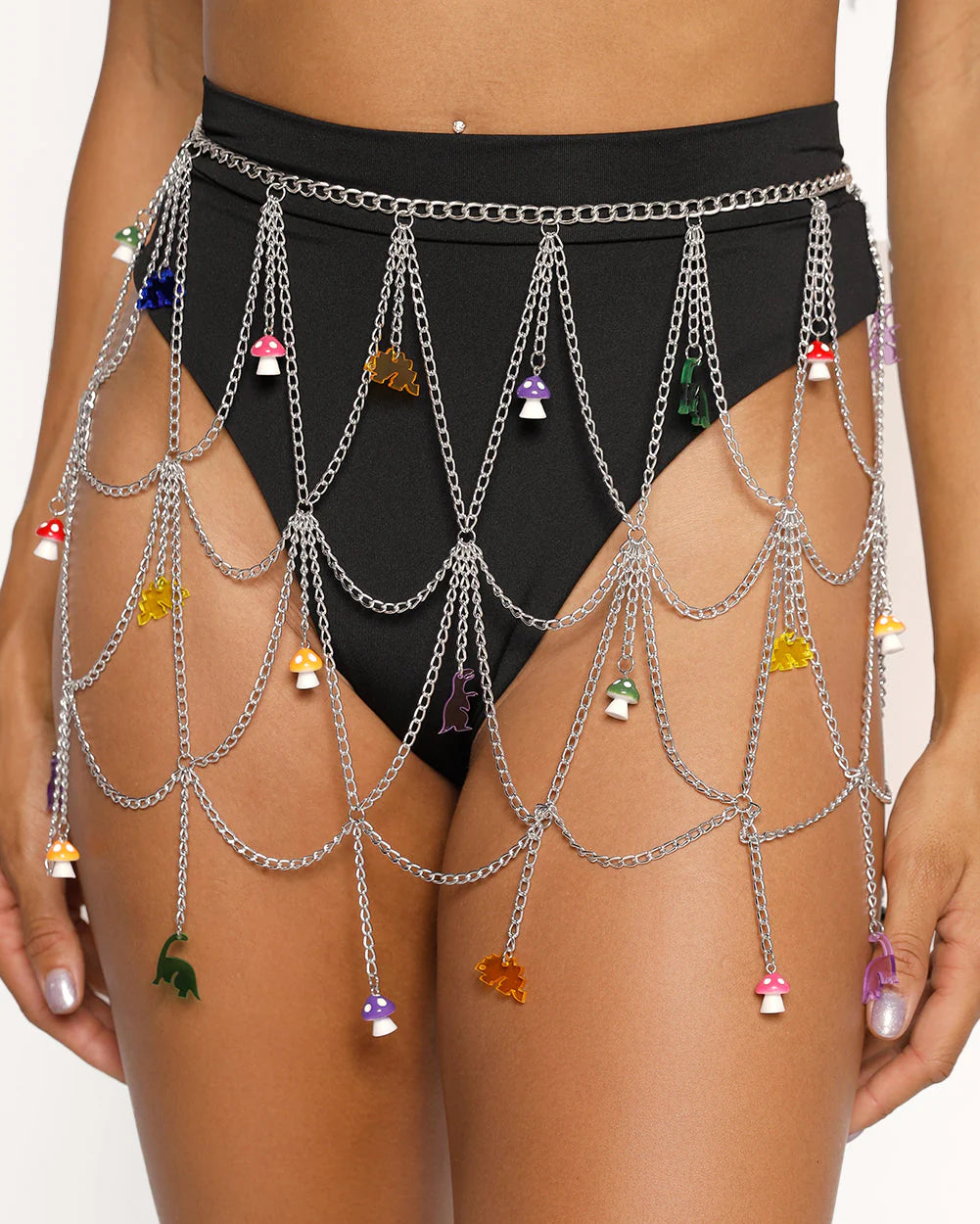 dance-o-dactyl chain skirt with muchroom charms