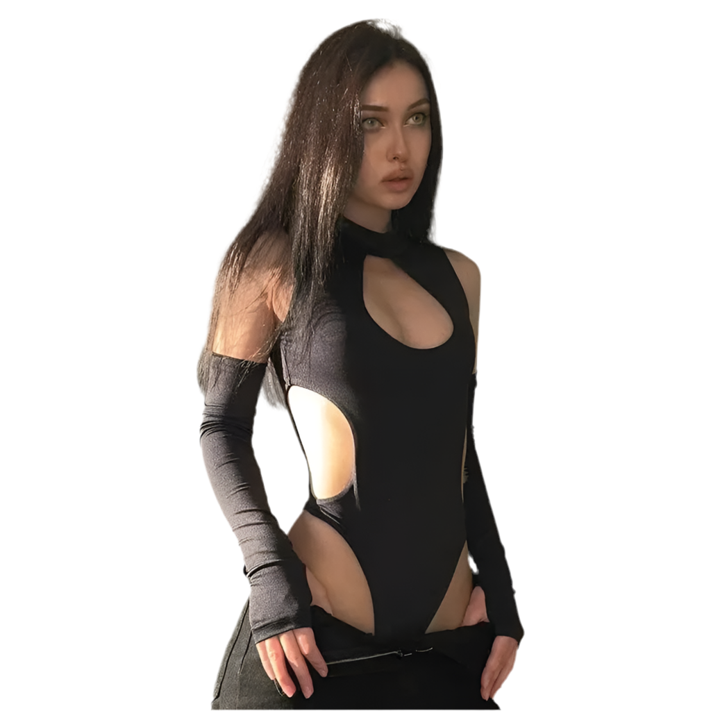 Black cut out symmetrical thong bodysuit