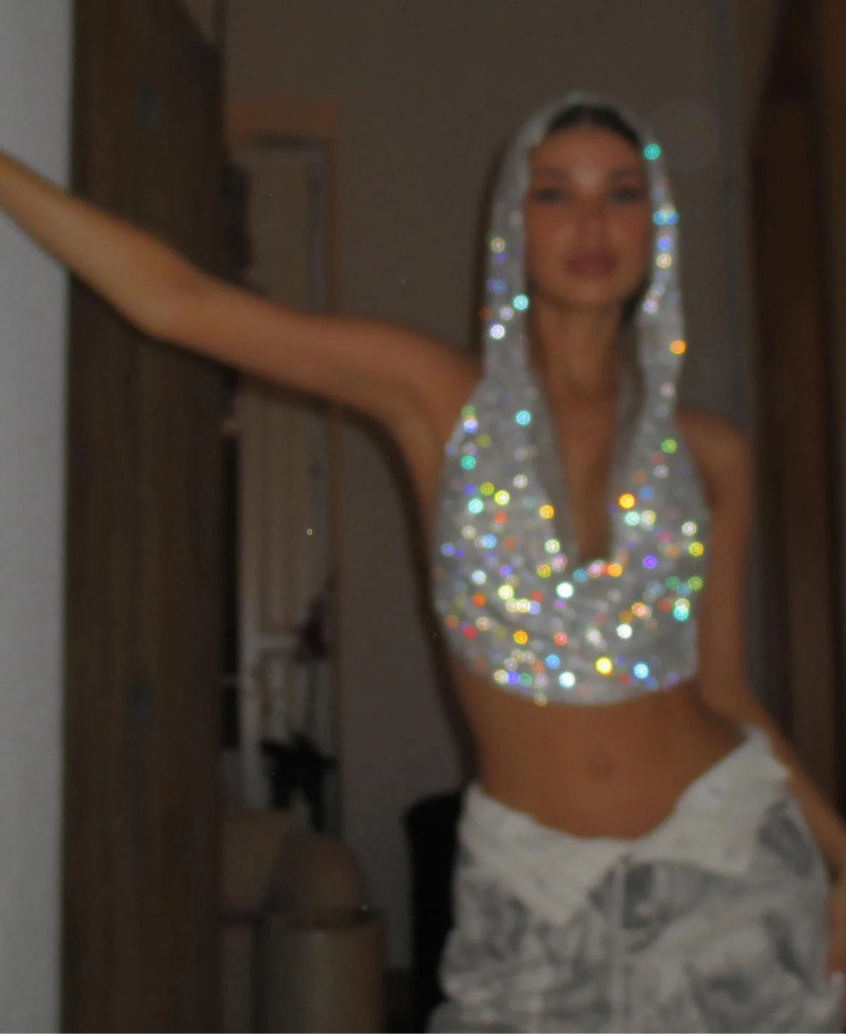 Shiny hooded Crop Top