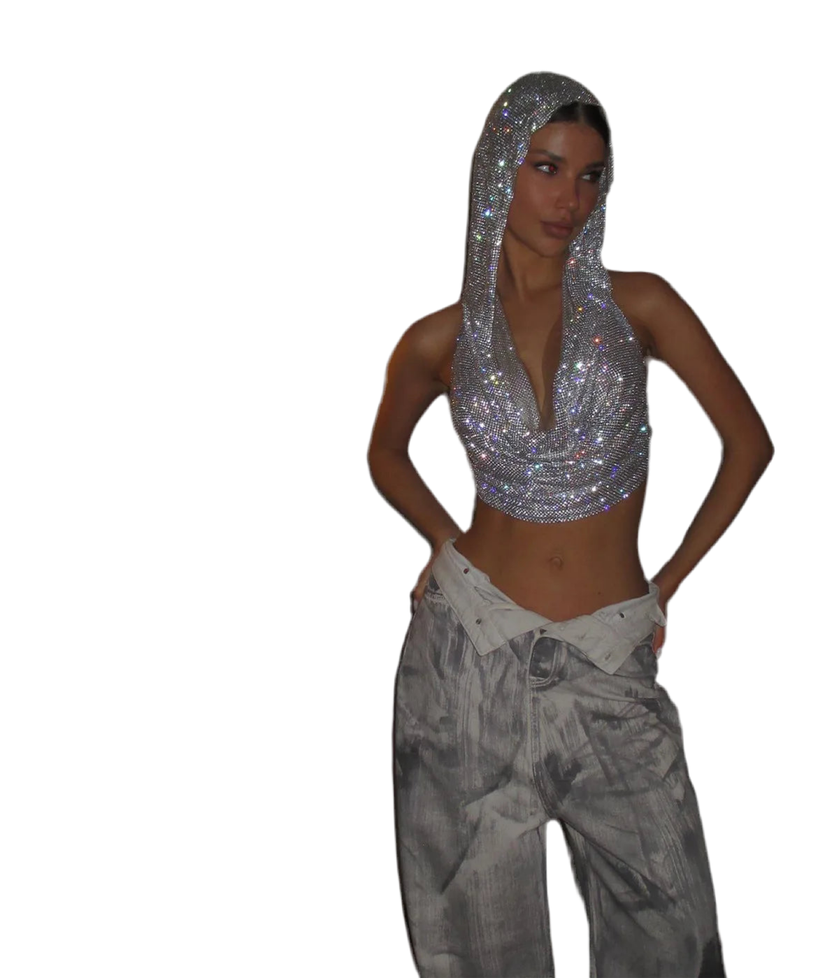 Shiny hooded Crop Top