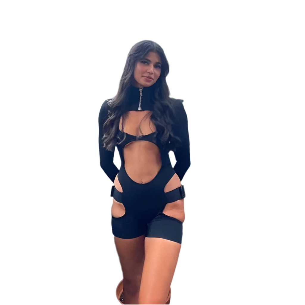 Bodysuit long sleeve black cut out