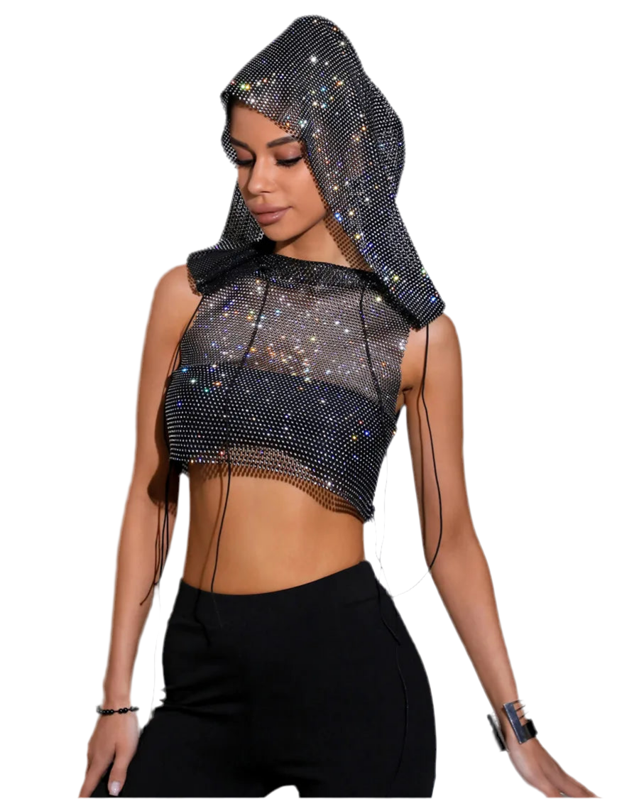 Sparkly Crystal  Hooded top