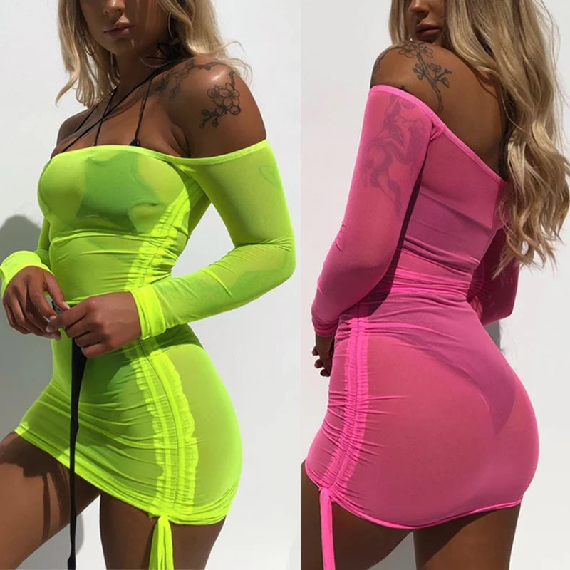 Autumn Long Sleeve Neon Color Dress