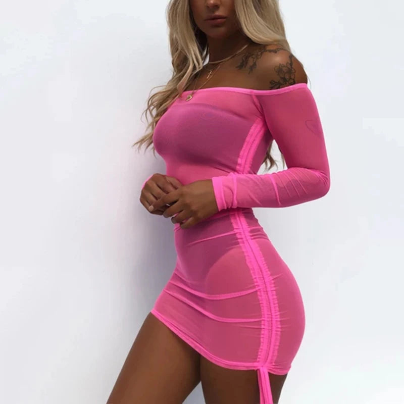 Autumn Long Sleeve Neon Color Dress