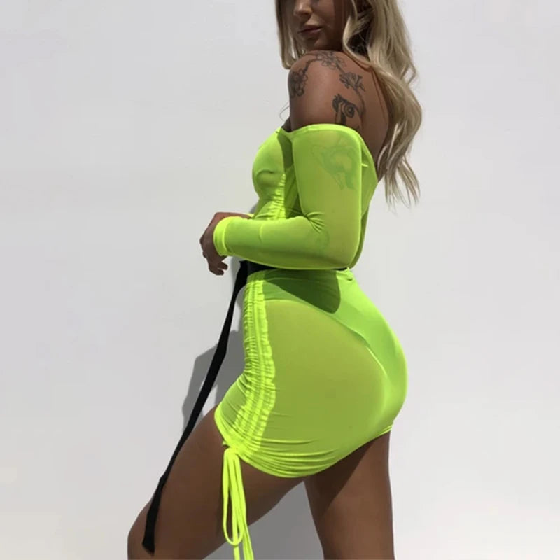 Autumn Long Sleeve Neon Color Dress