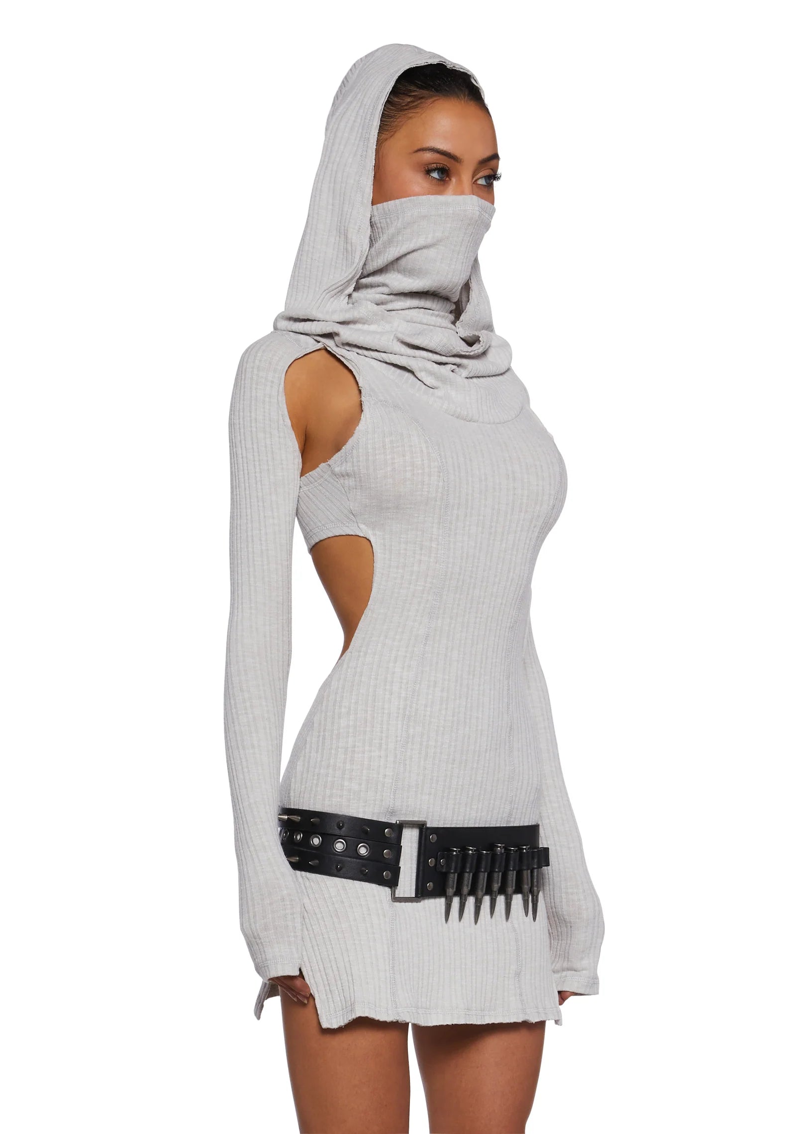 FADER CUT OUT HOODED MINI DRESS