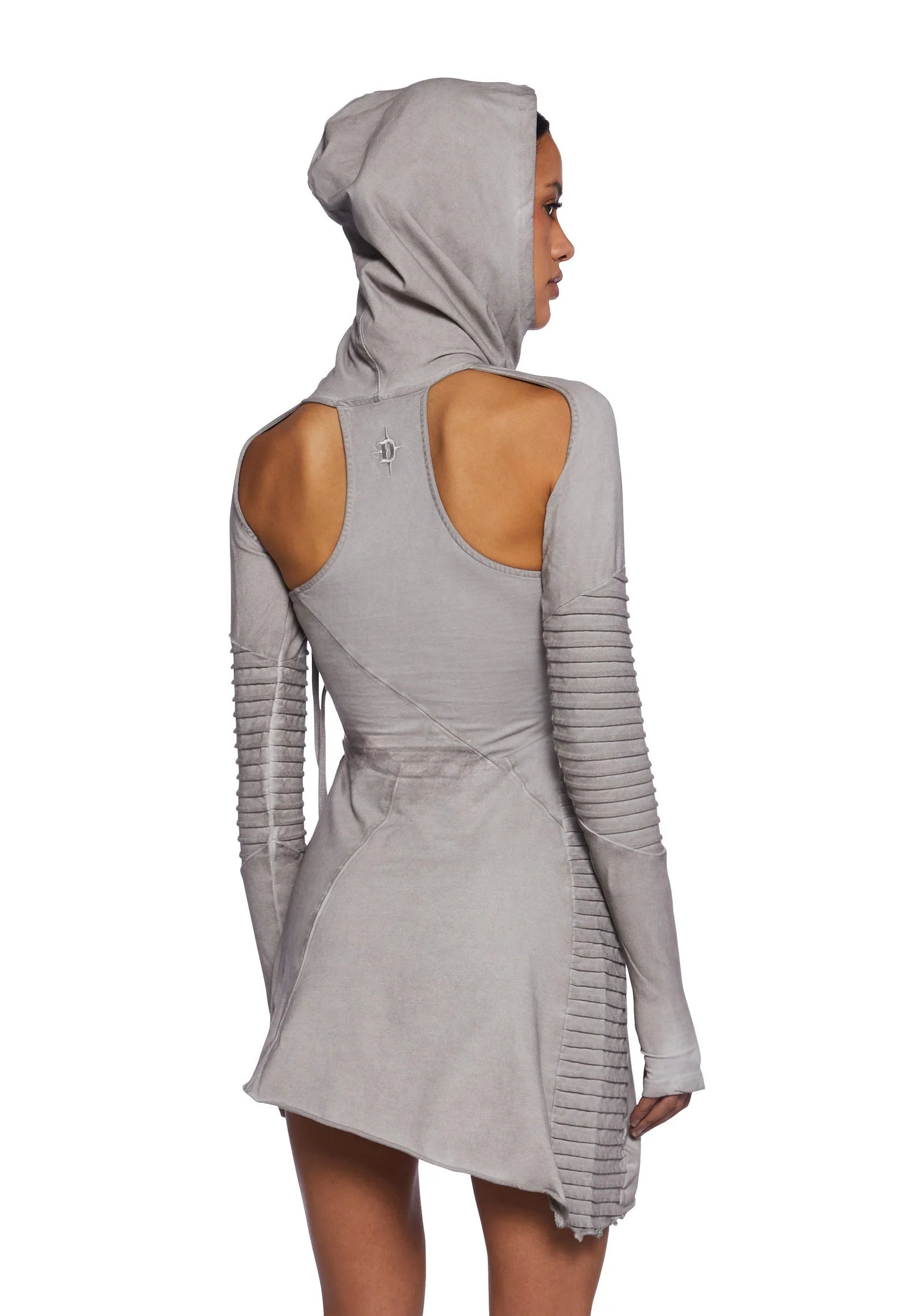 Asymmetrical hooded mini dress