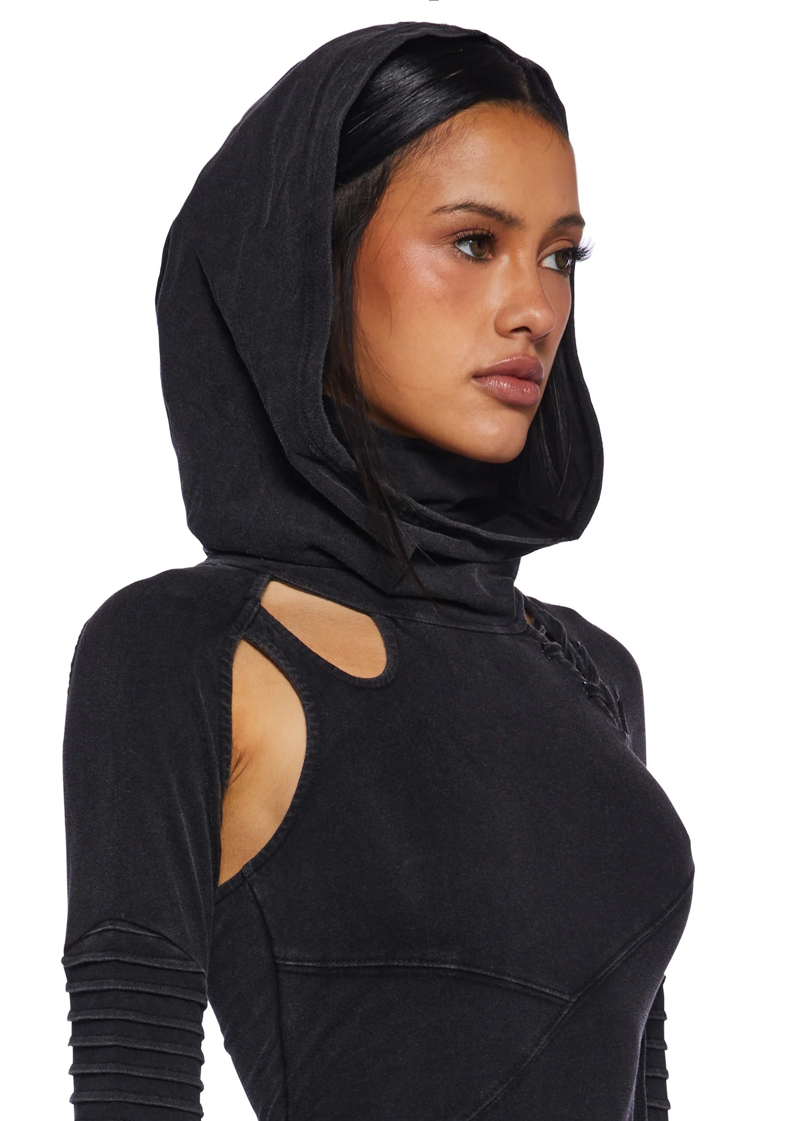 Asymmetrical hooded mini dress