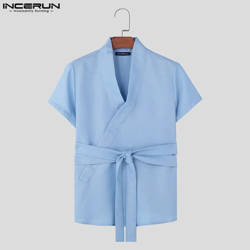 Men V Neck Short Sleeve T Shirt kimono