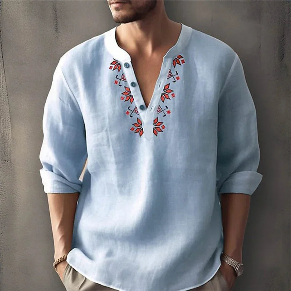 Men Vintage Long Sleeve Button-Down Shirt