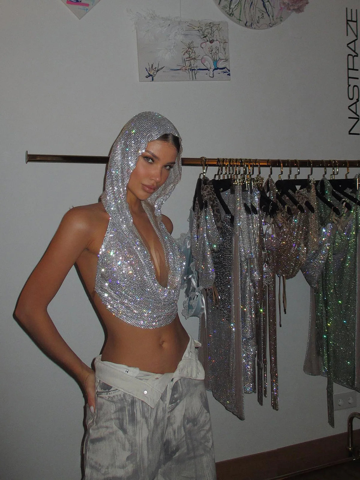 Shiny hooded Crop Top