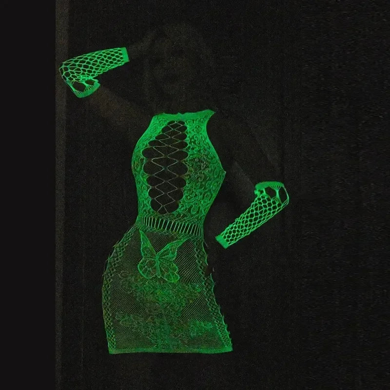 Fishing Net Transparent Women's Sexy Two Piece Set Fluorescent