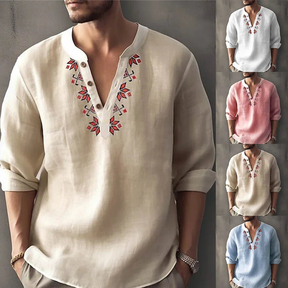 Men Vintage Long Sleeve Button-Down Shirt