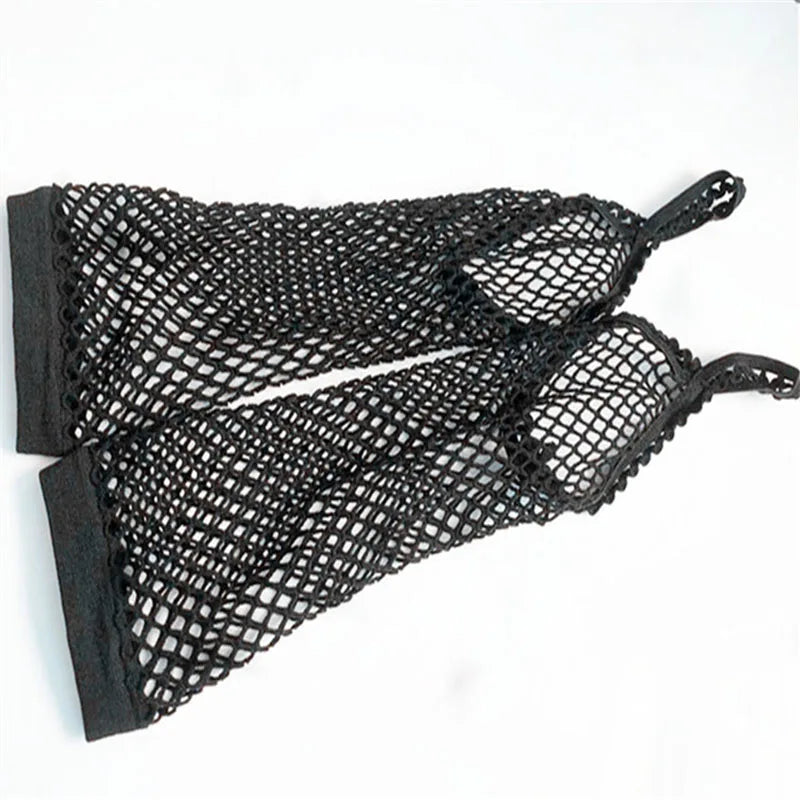 Black Women Long Fishnet Gloves