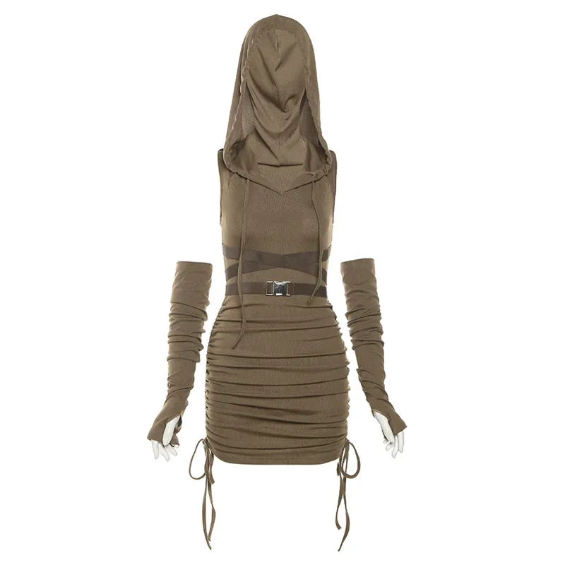 Drawstring Hooded Mini Dress