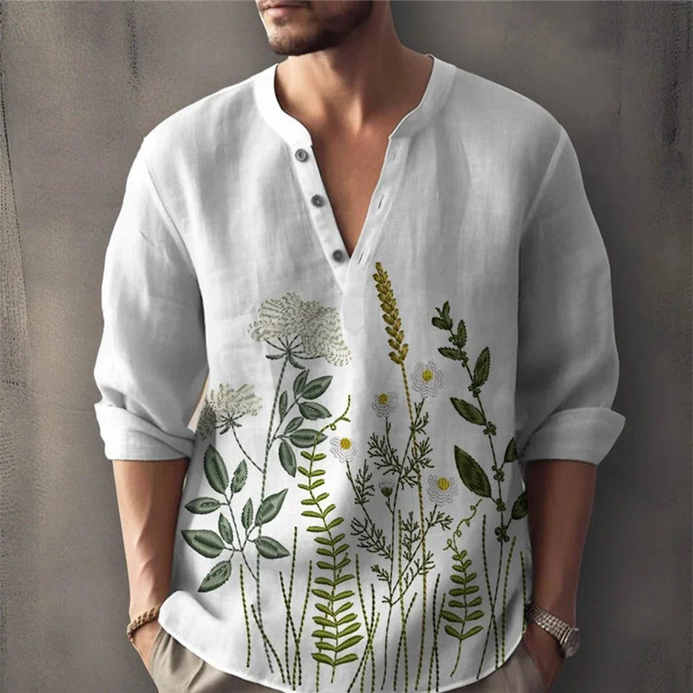 Men Vintage Long Sleeve Button-Down Shirt