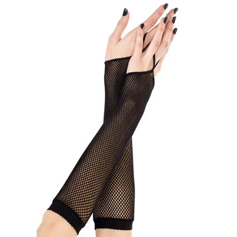 Black Women Long Fishnet Gloves