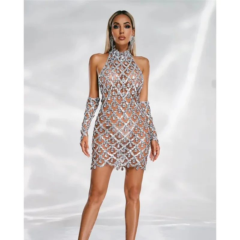 Sparkling Diamond sliver Mini Dress