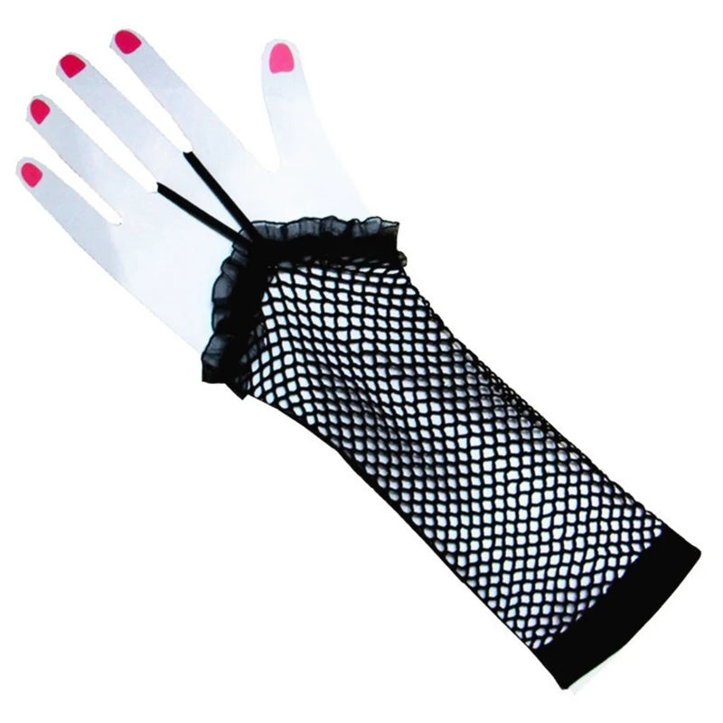 Black Women Long Fishnet Gloves