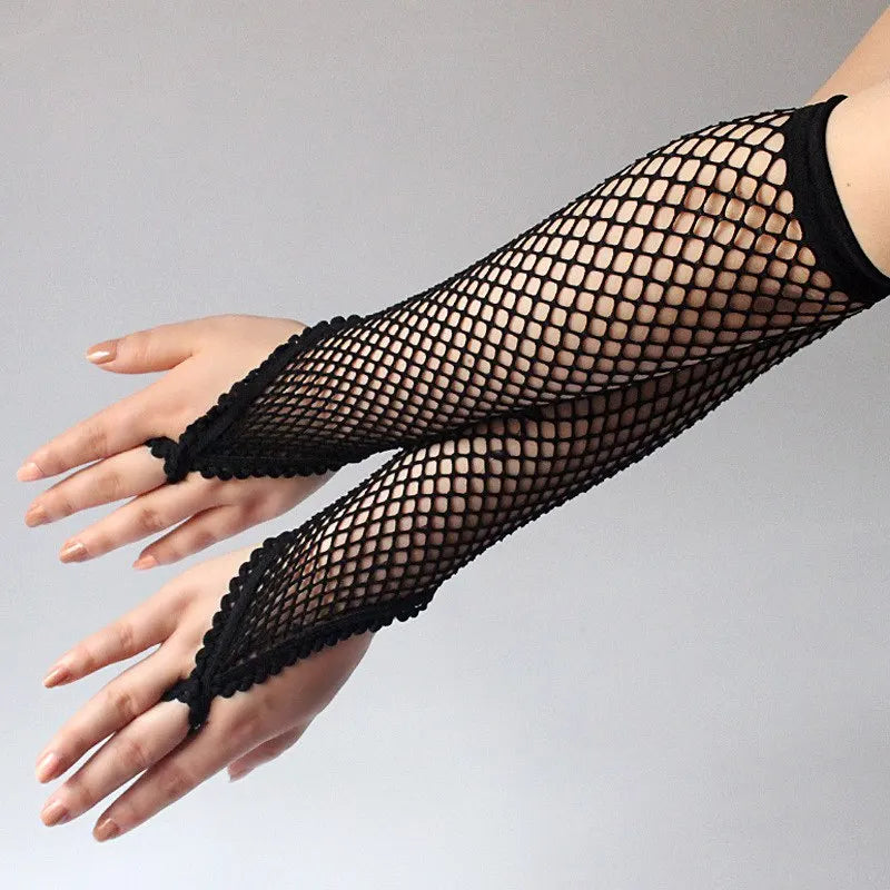 Black Women Long Fishnet Gloves