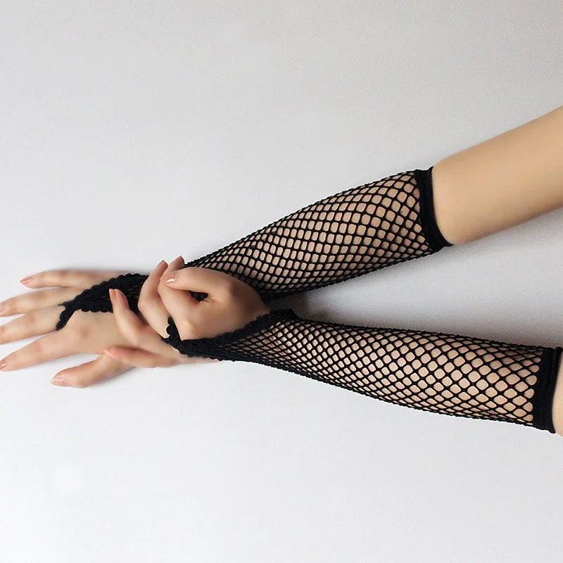 Black Women Long Fishnet Gloves