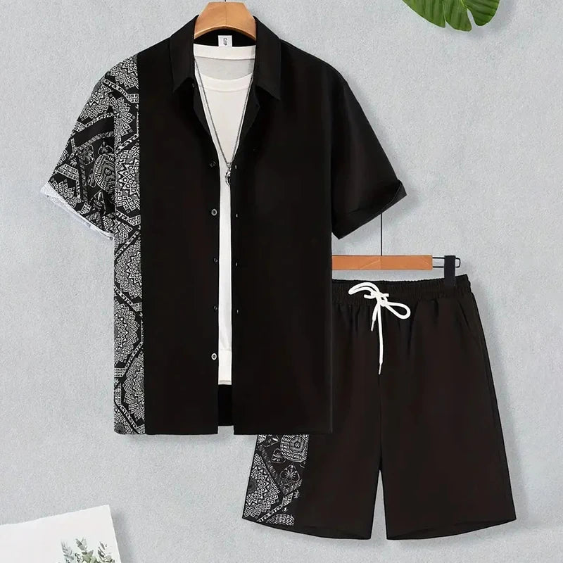 Men's Summer Retro Textured Printed Border Suit