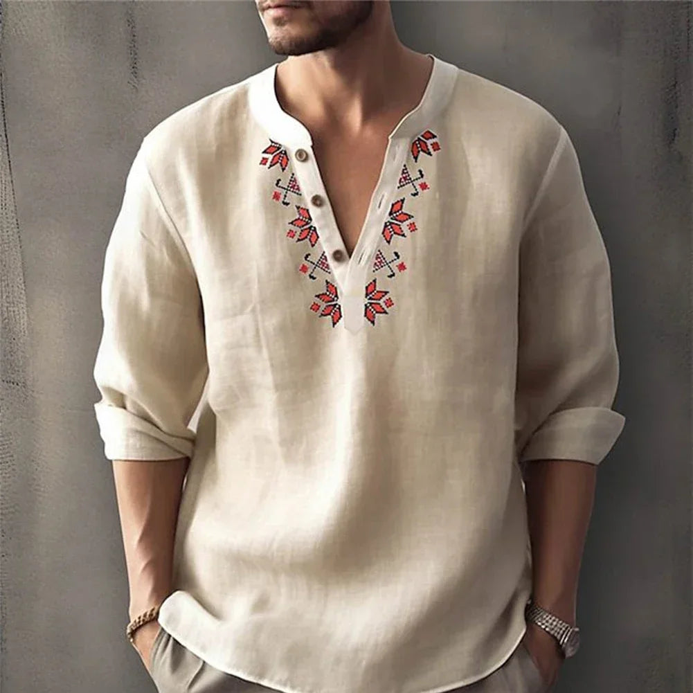 Men Vintage Long Sleeve Button-Down Shirt