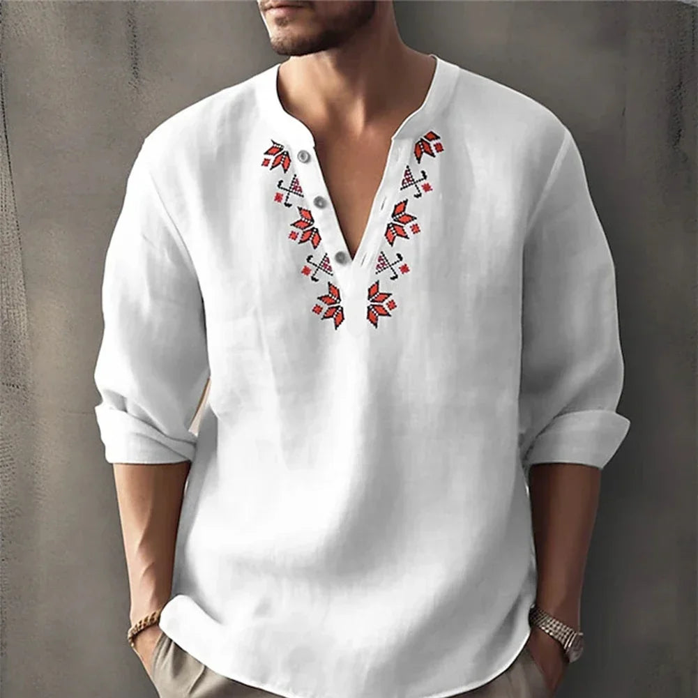 Men Vintage Long Sleeve Button-Down Shirt